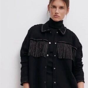 ✨ ZARA Black Studded Fringe Jacket / Overshirt ✨ size medium